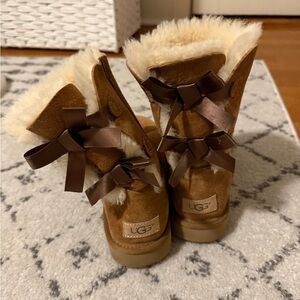 UGG Tan Boots with Ribbon Accents